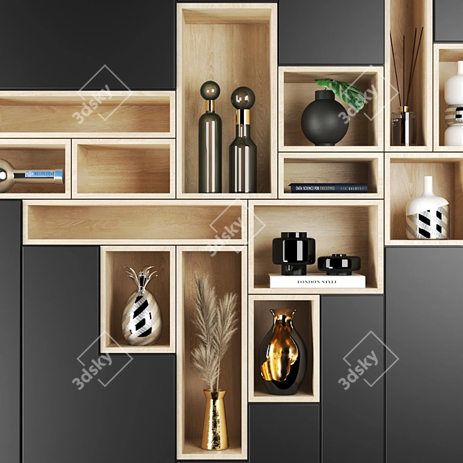 Title: Stylish Black Shelf - Set1226 3D model image 2