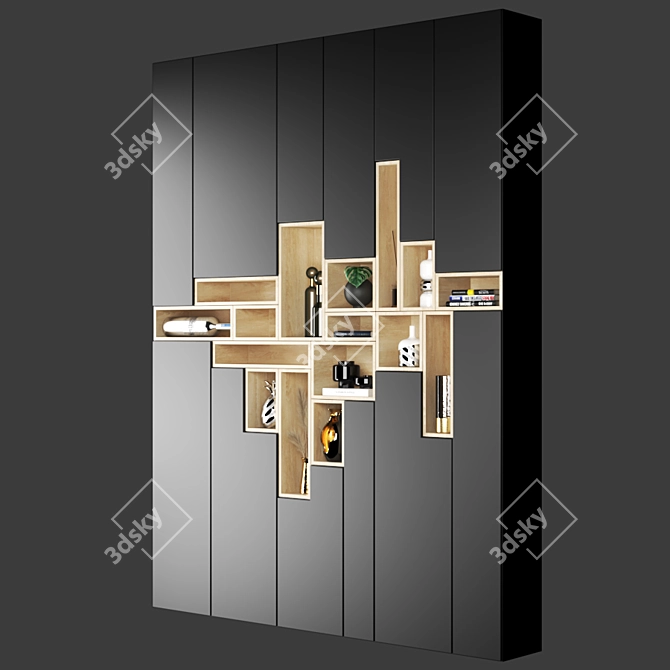 Title: Stylish Black Shelf - Set1226 3D model image 3