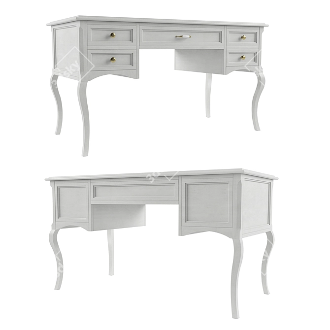 Elegant White Wood Desk 3D model image 1