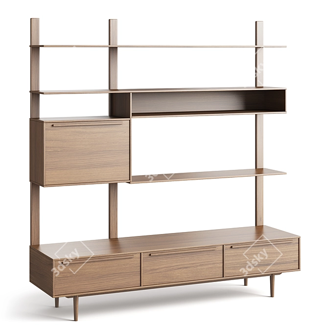 Oak Shelving Cupboard - 42.5x150x160 cm 3D model image 1