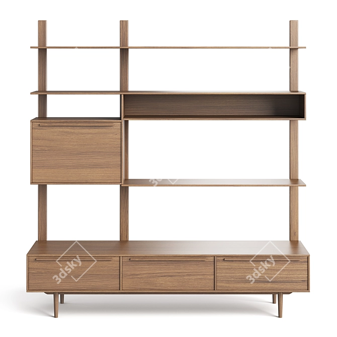 Oak Shelving Cupboard - 42.5x150x160 cm 3D model image 2