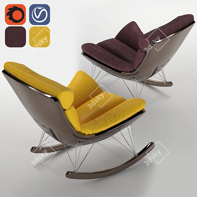 Luxury Leather Armchair - Yellow&Brown 3D model image 4