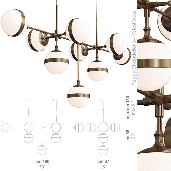 Elegant Brass Peggy Chandelier: Stunning Illumination in 9 Lamps 3D model image 2