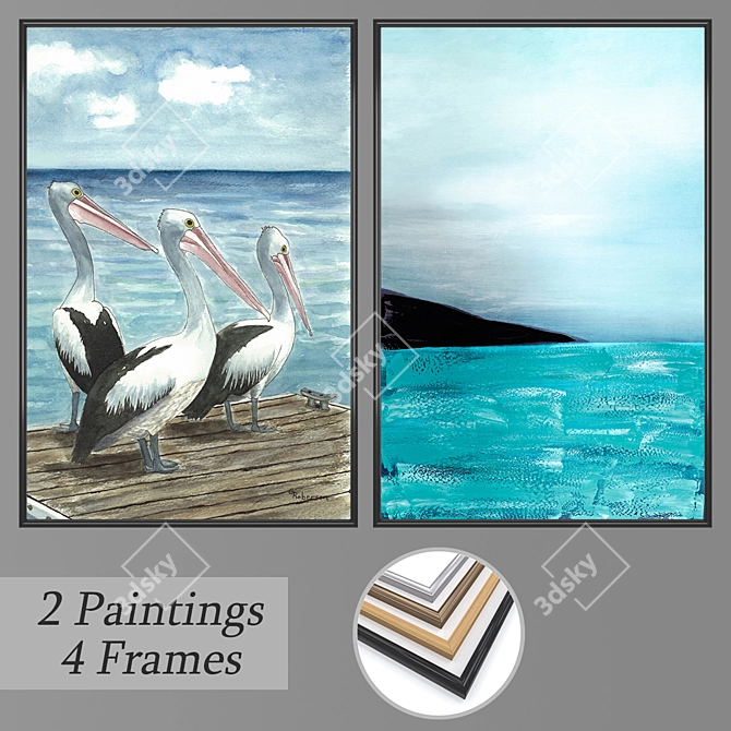 Modern Art Wall Paintings Set 3D model image 1