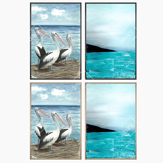 Modern Art Wall Paintings Set 3D model image 2