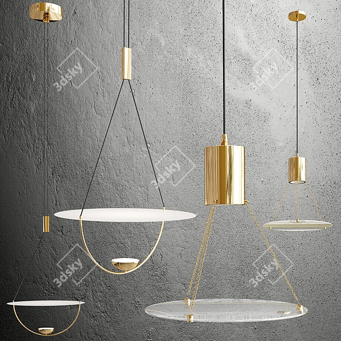 Elegant Golden Pendant Lamp Duo 3D model image 2