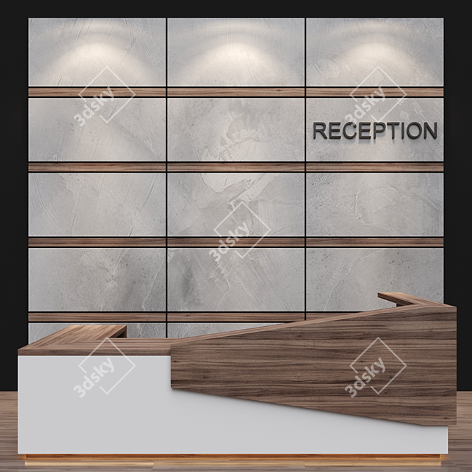 Modern Reception Desk with 3550 x 1250 x 1550 mm Dimensions 3D model image 1