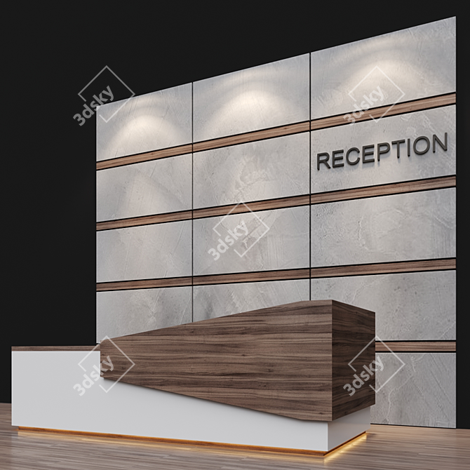 Modern Reception Desk with 3550 x 1250 x 1550 mm Dimensions 3D model image 2