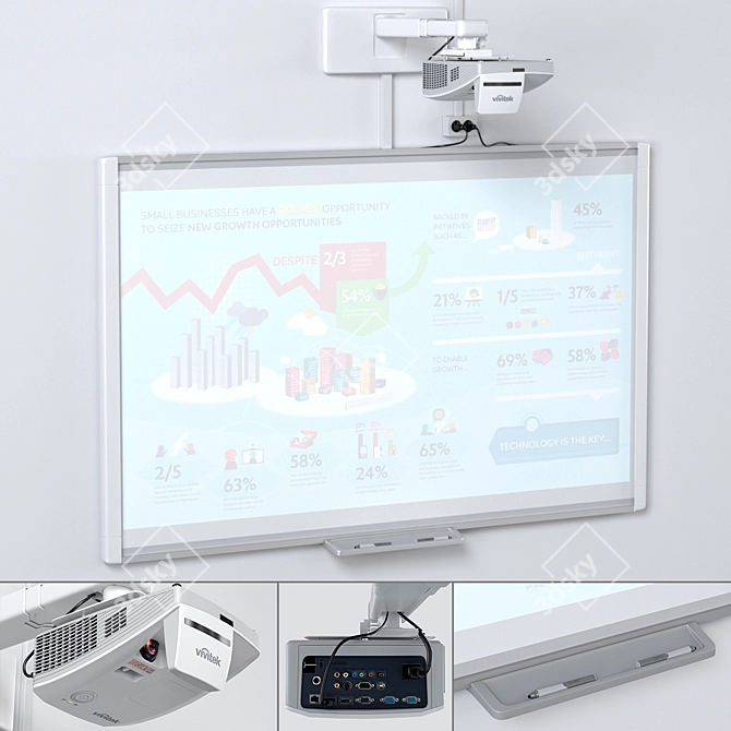 Interactive Education Set: Smart SBM685 Whiteboard with Vivitek DH758UST Projector and Mount 3D model image 6