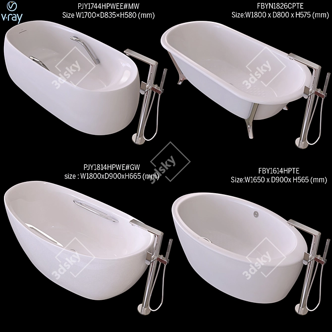 Luxurious TOTO Bathtubs: JY1744 & FBYN1826 3D model image 1