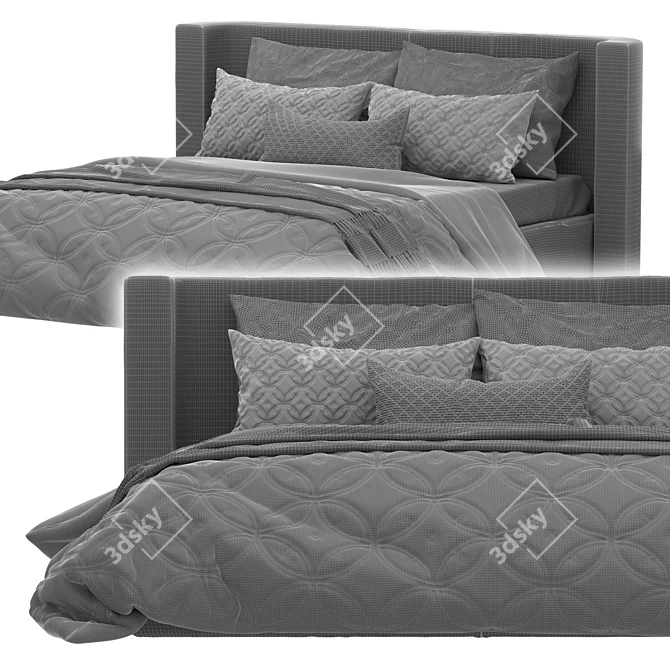 Luxurious Quilted Leather Bed 3D model image 3