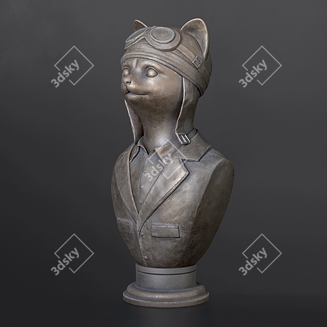 Feline Flyer: Cat Pilot Bust 3D model image 7