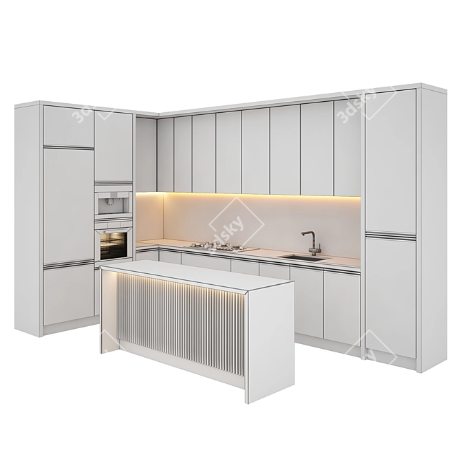 Kitchen 021: 3Dmax 2015 Model with Gas Hob, Sink, Oven, and Hood 3D model image 5