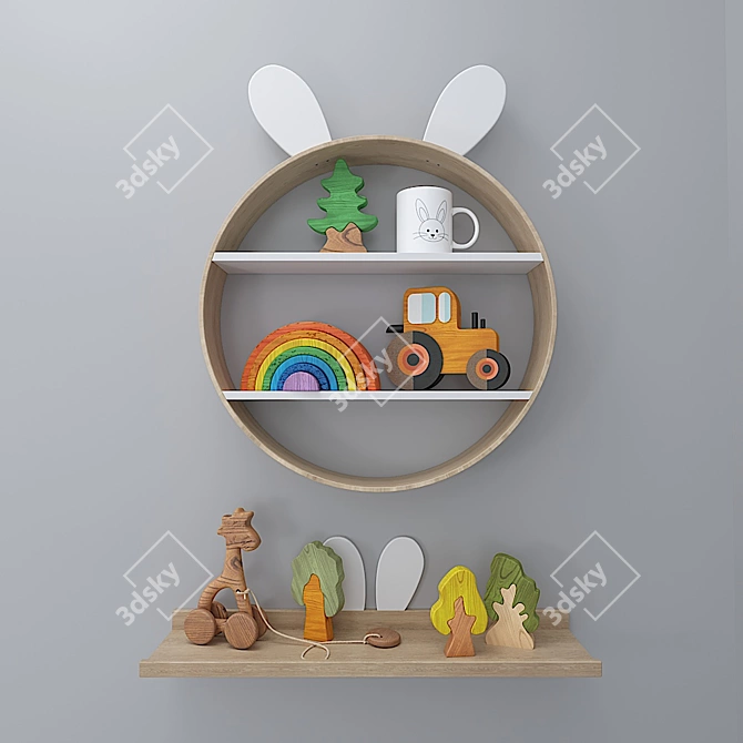 Zara Home Kids Shelf: Puzzle Set & Mug 3D model image 1