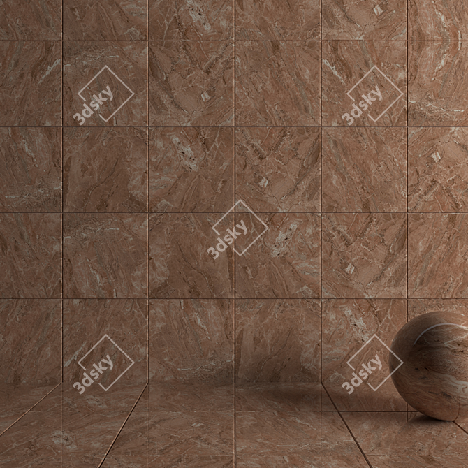 Elegant Bergama Brown Wall Tiles 3D model image 3