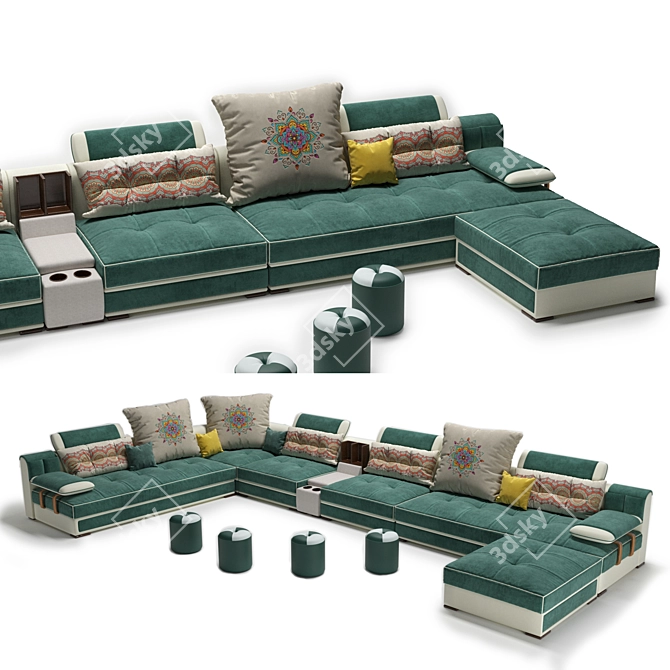 Modern U-Type Fabric Sofa: Luxury Redefined 3D model image 1