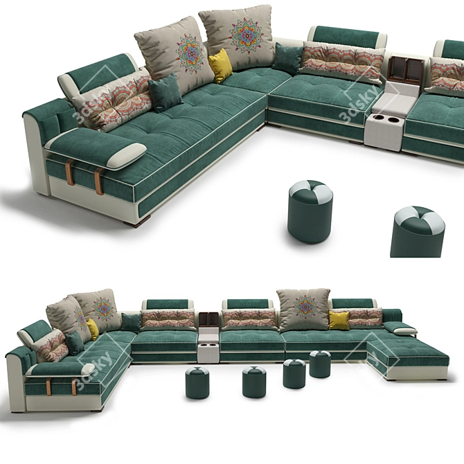 Modern U-Type Fabric Sofa: Luxury Redefined 3D model image 2