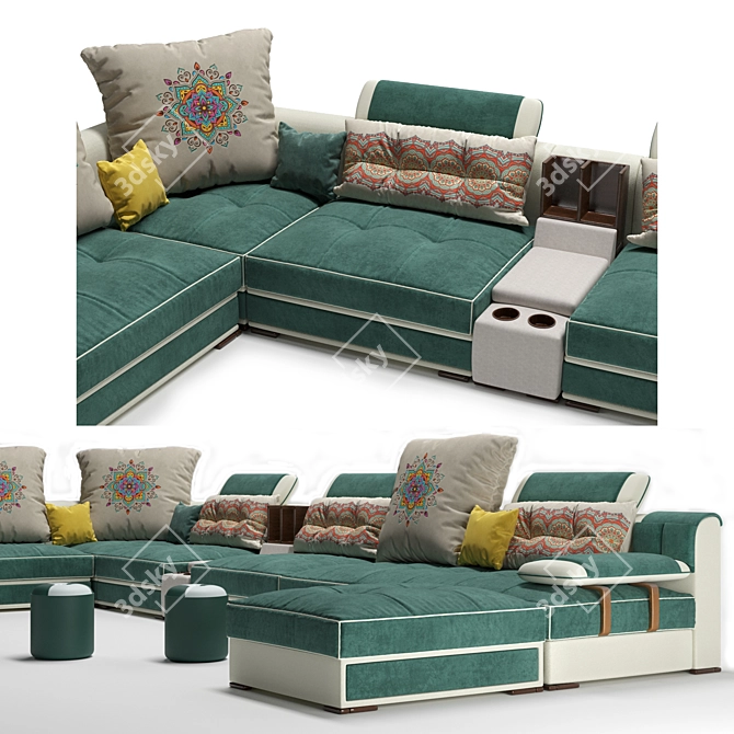 Modern U-Type Fabric Sofa: Luxury Redefined 3D model image 3