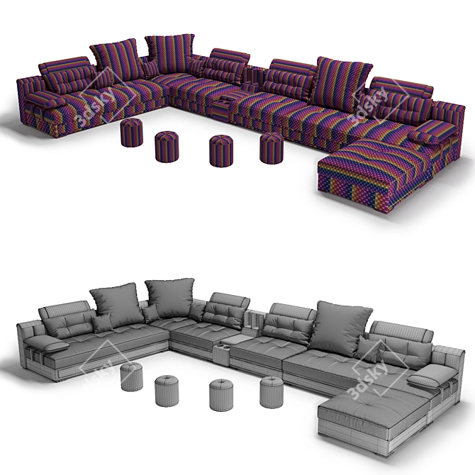 Modern U-Type Fabric Sofa: Luxury Redefined 3D model image 5