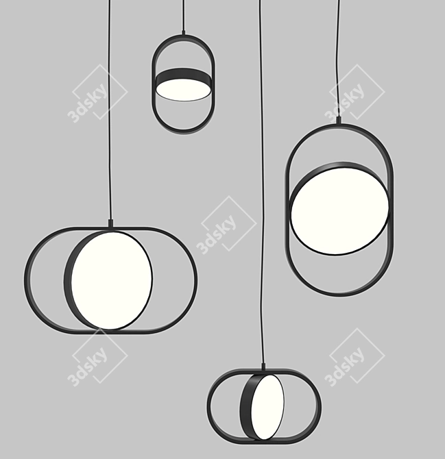 Modern Black Metal Pendant Chandelier 3D model image 2