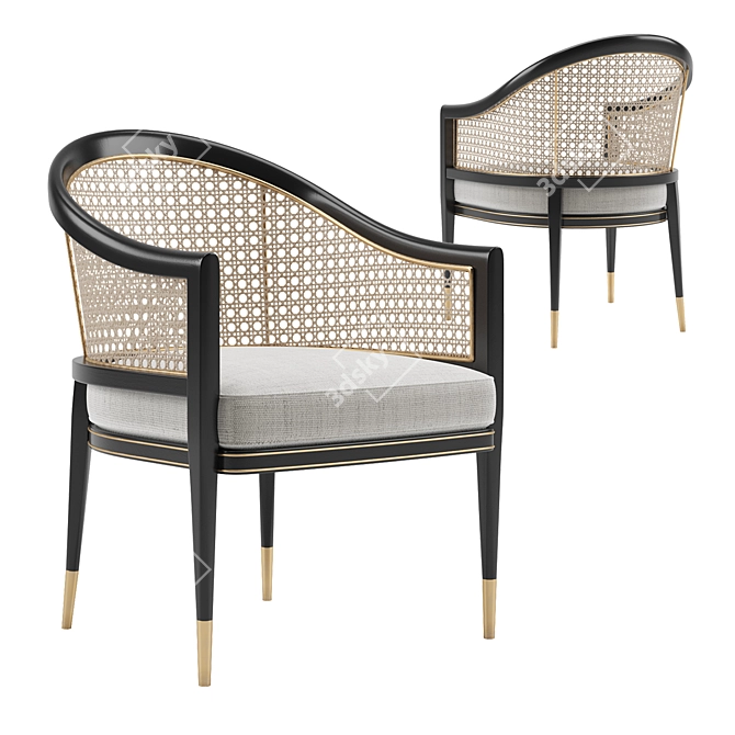 Grasse Chair: Rattan Elegance with Brass Accents 3D model image 1