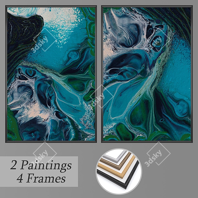 Versatile Set of 2 Wall Paintings with 4 Frame Options 3D model image 1