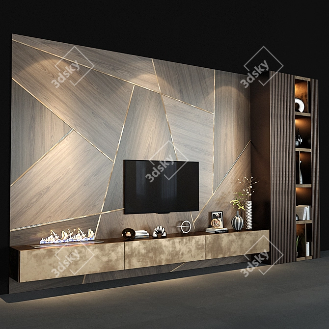 Modern TV Wall Set 140 3D model image 2