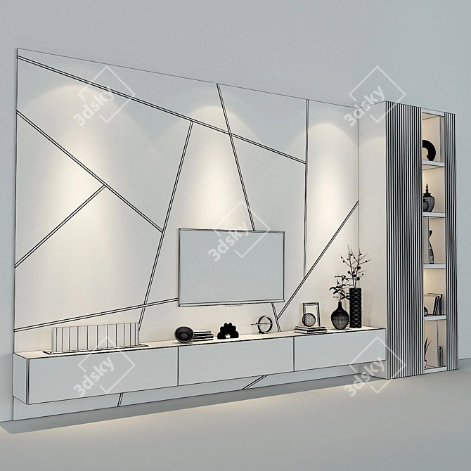 Modern TV Wall Set 140 3D model image 4