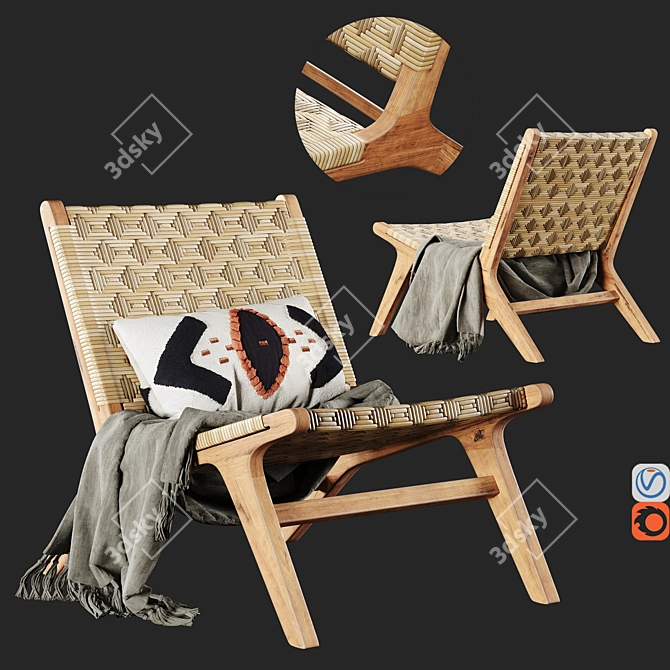 Havana Wicker Armless Chair - Elegant and Versatile 3D model image 1