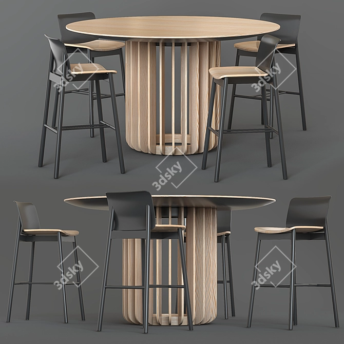 Modern Round Table & Chair Set 3D model image 1