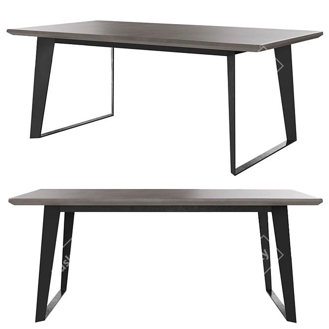 Rustic Concrete Resin Top Dining Table 3D model image 2