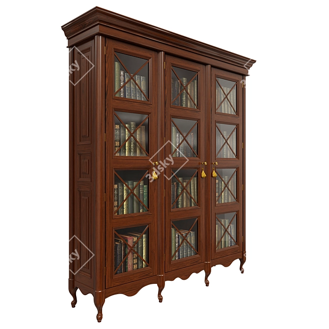 Solid Wood Wardrobe with Glass and Metal Accents 3D model image 2