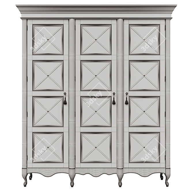 Solid Wood Wardrobe with Glass and Metal Accents 3D model image 5