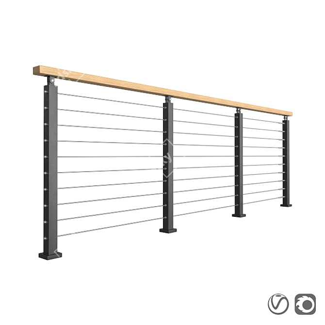 Contemporary Wood and Metal Railing 3D model image 1