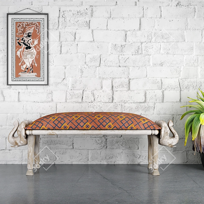 Maurya Mango Wood Bench 3D model image 2