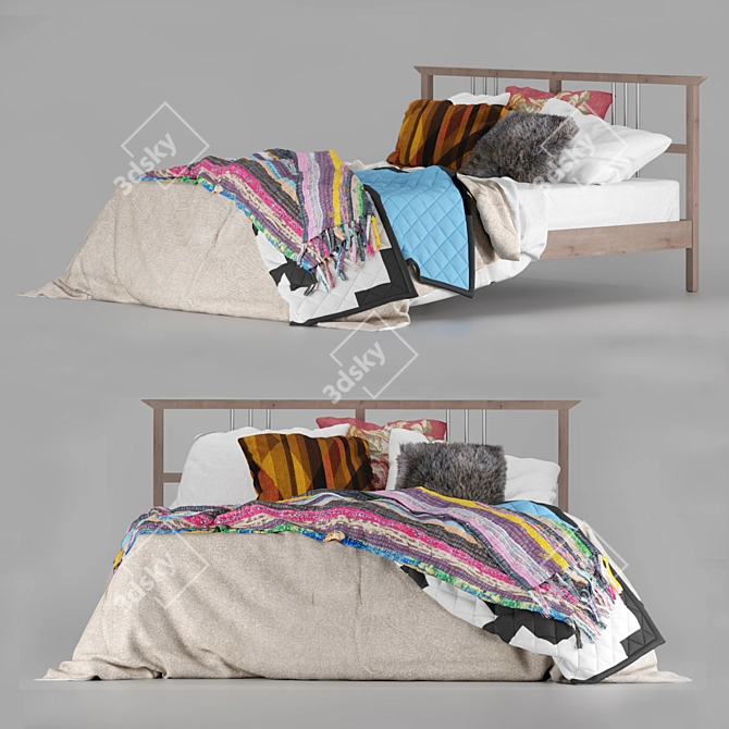 Boho Bed IKEA "Rikene" - Elegant and spacious 3D model image 1