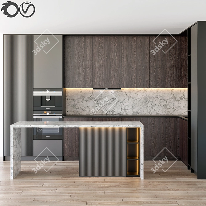 Modern Kitchen Island with Open Dimensions 3D model image 1