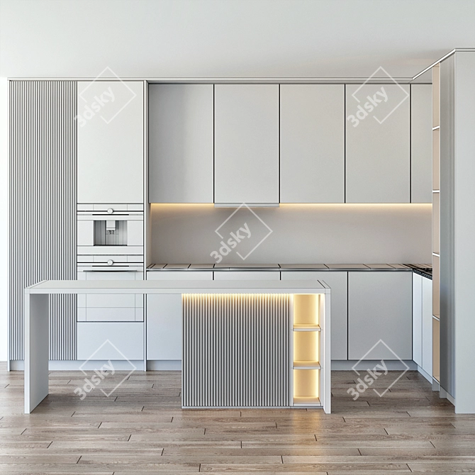 Modern Kitchen Island with Open Dimensions 3D model image 5