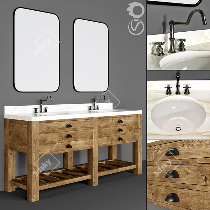 Modern White Bathroom Vanity 3D model image 1