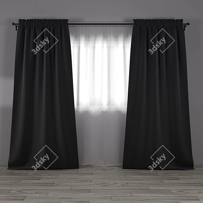 Dark Gray Curtains and Sheer 3D model image 1