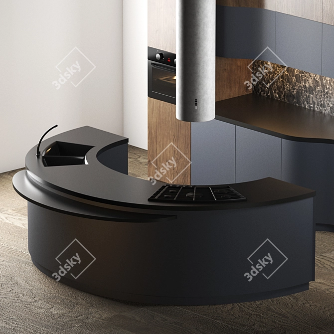 Sleek Curve Island: Modern Kitchen 3D model image 2