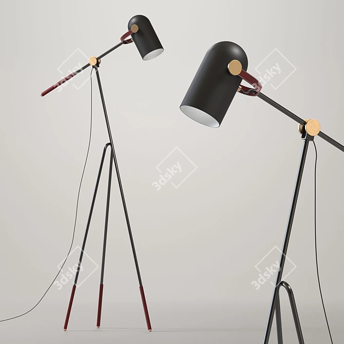 Sleek Metal Floor Lamp with Brown Leather Accents 3D model image 1