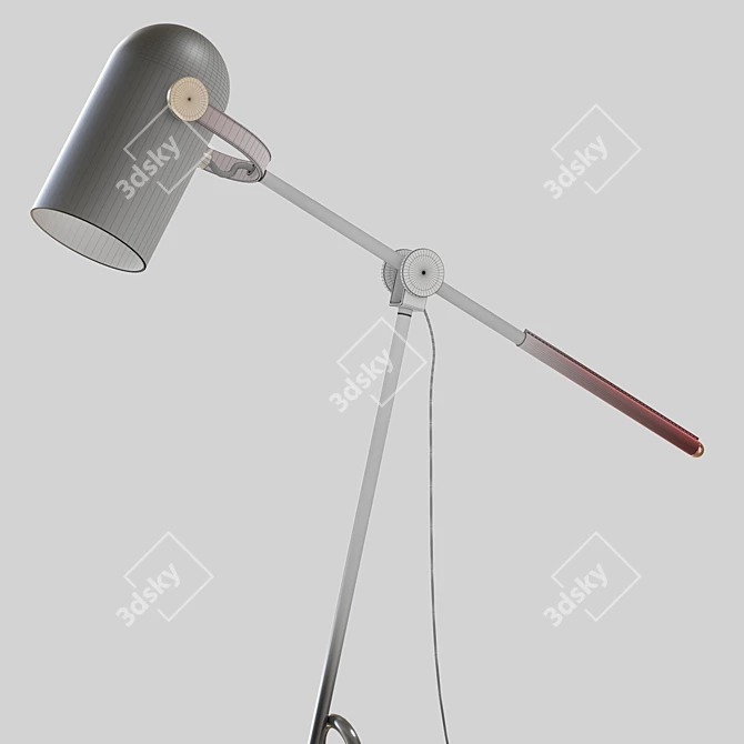 Sleek Metal Floor Lamp with Brown Leather Accents 3D model image 2