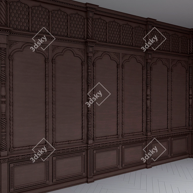 Versatile Wooden Wall Panels - Boiserie INT-027 3D model image 1