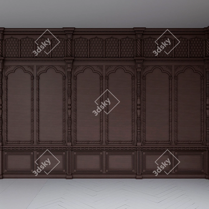 Versatile Wooden Wall Panels - Boiserie INT-027 3D model image 2