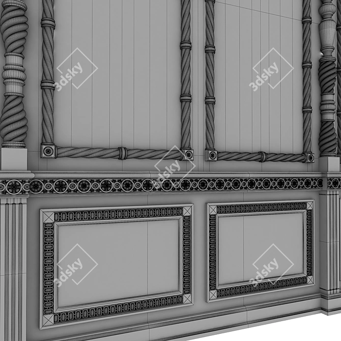 Versatile Wooden Wall Panels - Boiserie INT-027 3D model image 5