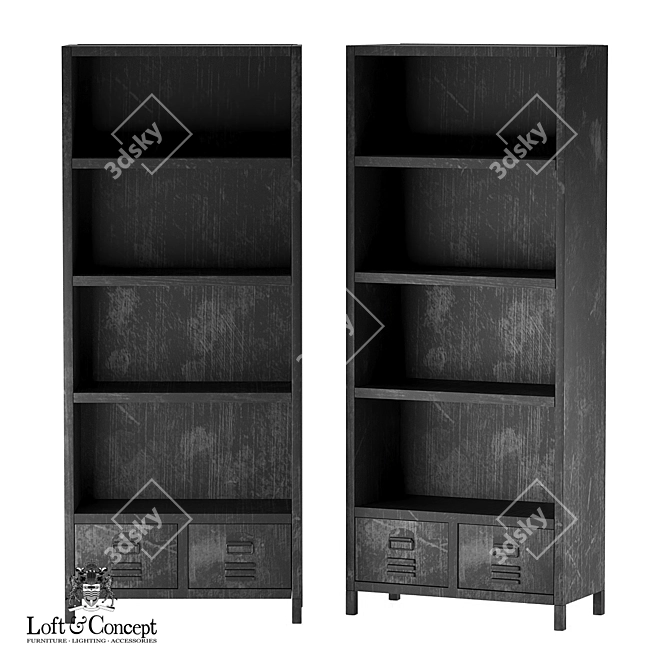 Vintage Locker Bookcase - Loft Concept 3D model image 1