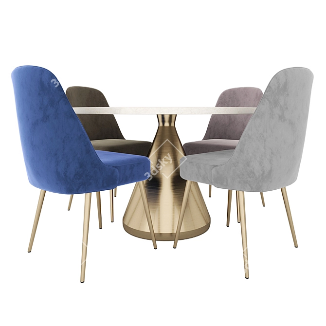 Modern Upholstered Dining Set 3D model image 2