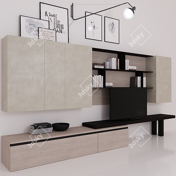 Versatile Sectional Storage Wall Unit 3D model image 2