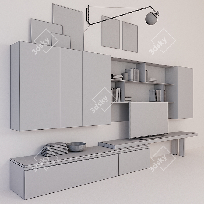 Versatile Sectional Storage Wall Unit 3D model image 3